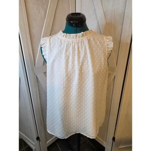 J.Crew Ruffle Mock Neck Sleeveless Swiss Dot Blouse Top - Size M